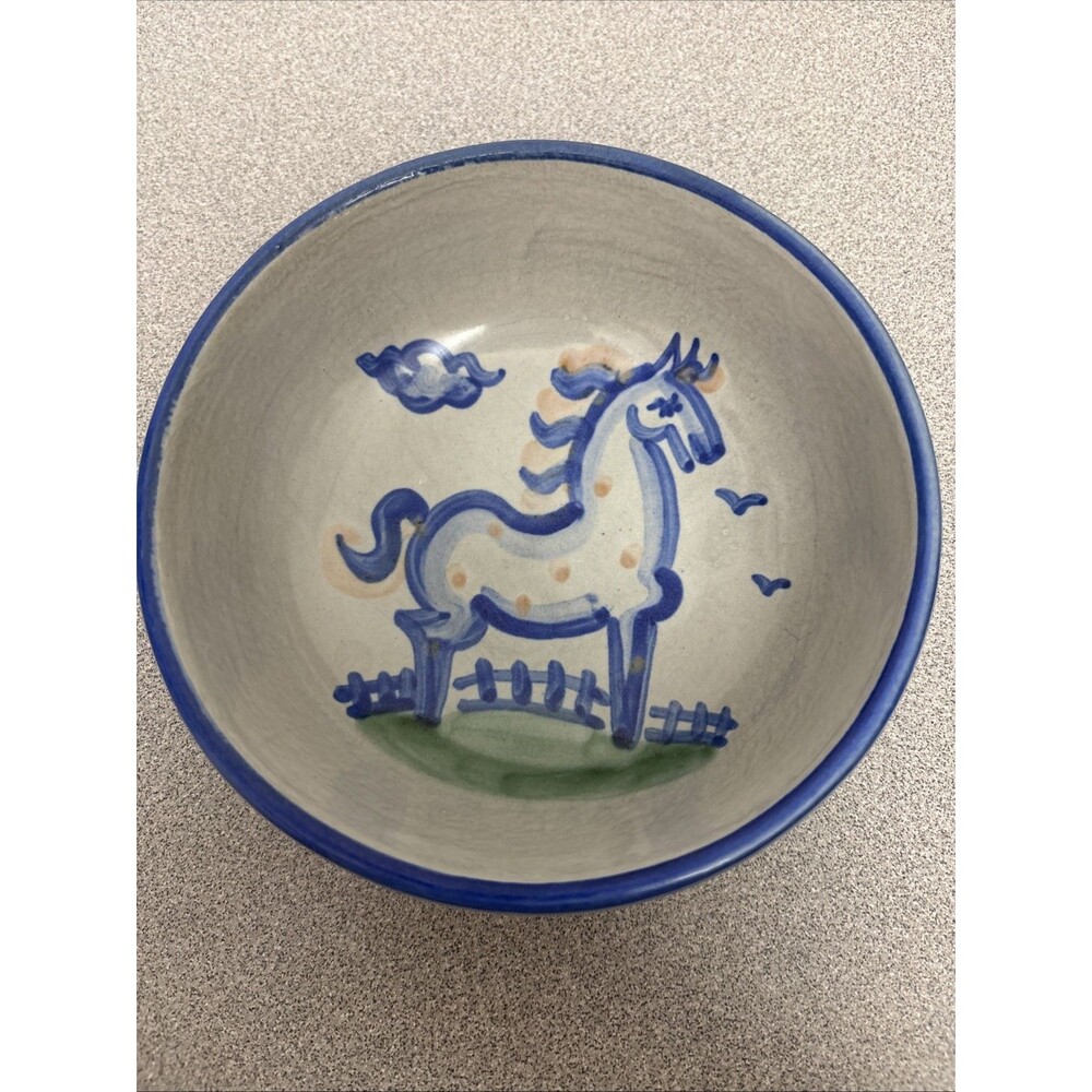 MA Hadley Cereal Soup Bowl Folk Art Horse 5 1/2" Artist Signed Pottery Vintage